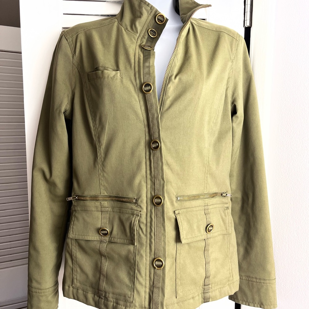 Prana Olive Green Utility Jacket with Button & Zip Pockets
